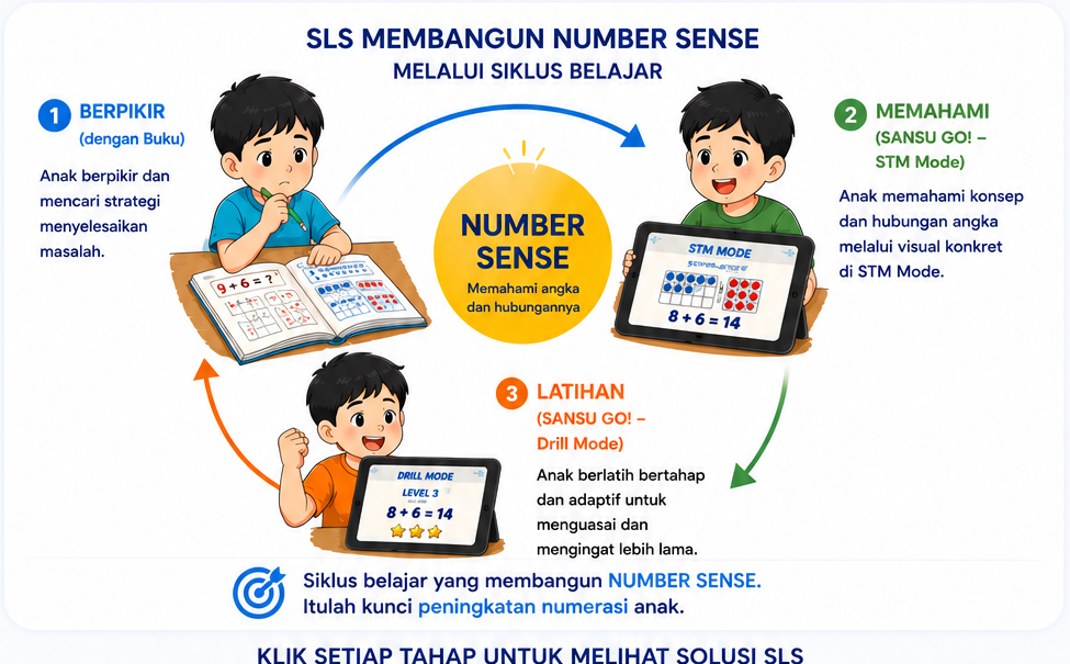 SLS membangun Number Sense melalui Berpikir dengan Buku SANSU, Memahami dengan SANSU GO STM Mode, dan Latihan dengan SANSU GO Drill Mode