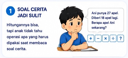 Anak bingung memilih operasi untuk menyelesaikan soal cerita